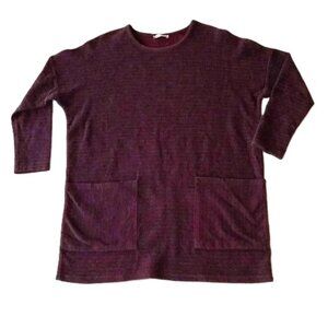 Zara Women's Burgundy Blue Striped Oversized Sweater Size Small